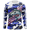 Maxcorners Striped Bass Fishing American Flag Camo Custom Long Sleeve Shirts, Striper Saltwater Fishing Shirts LM0501