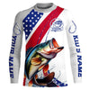 Maxcorners Custom Patriotic Bass Long Sleeve Fishing Shirts, Personalized Bass Fishing Jersey LM0201