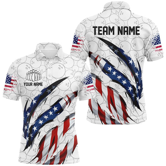 Maxcorners Custom Us Flag Bowling Polo Shirts For Men, Patriotic Bowling Team Shirts Bowling Outfits LM0607