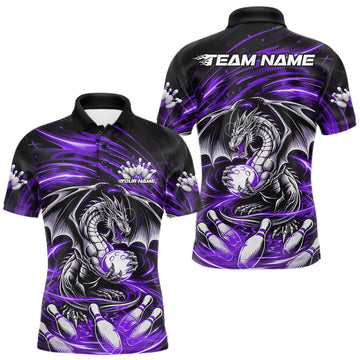 Maxcorners Custom Black And Purple Fire Flame Dragon Bowling Jerseys Bowling Team Men Polo Shirt