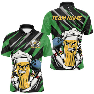 Maxcorners Custom Funny Green Bowling Jerseys Bowling And Beer Men Polo Shirts, Bowling Jerseys LM2201