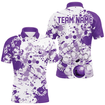 Maxcorners Custom Purple Splatter Bowling Team League Shirts For Men, Bowling Jerseys Bowler Outfit