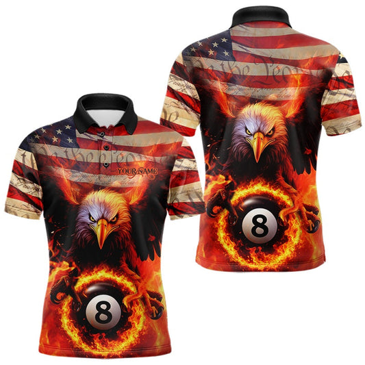 Maxcorners Custom Patriotic Eagle We The People Flame Billiard Shirt For Men, US Flag 8-Ball Shirt