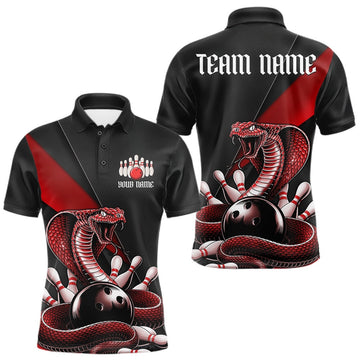Maxcorners Custom Black And Red Cobra Snake Bowling Team Jerseys, Men Bowling Polo Shirts LM1104