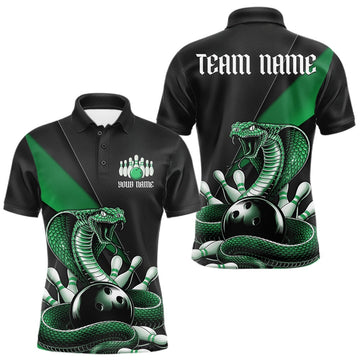 Maxcorners Custom Black And Green Cobra Snake Bowling Team Jerseys, Men Bowling Polo Shirts LM1104