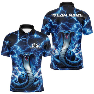 Maxcorners Custom Blue Thunder Lightning Cobra Snake Bowling Team Men Polo Shirt, Bowling Jersey LM1104