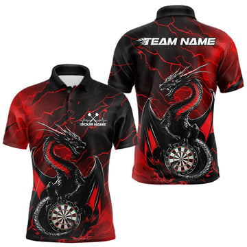 Maxcorners Custom Red Thunder Lightning Dragon Dart Polo Shirts For Men, Dragon Dart Team Jerseys LM2509