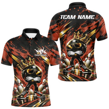 Maxcorners Custom Orange And Gold Funny Awesome Crown Bowling Ball Bowling King Men Polo Team Shirt LM2709