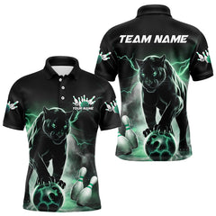 Maxcorners Green Thunder Lightning Custom Panther Bowling Polo Shirts For Men, Bowling Team Uniform