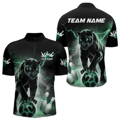 Maxcorners Green Thunder Lightning Custom Panther Bowling Polo Shirts For Men, Bowling Team Uniform