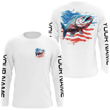 Maxcorners Personalized American Flag Bass Long Sleeve Fishing Shirts, Patriotic Bass Fishing Gifts LM0201