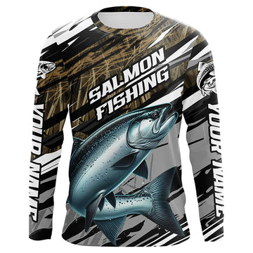 Maxcorners Chinook Salmon Fishing Camo Long Sleeve Fishing Shirts, Custom King Salmon Fishing Jerseys LM0201