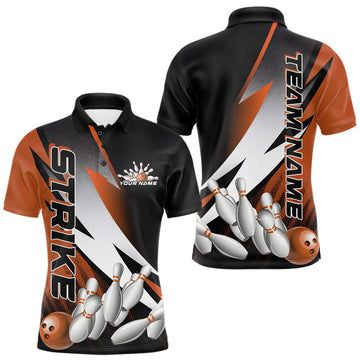 Maxxcorners Custom Black And Orange Strike Bowling Polo Shirts For Men, Bowling Team Uniform LM1904