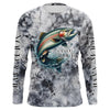 Maxcorners Gray Tie Dye Camo Custom Rainbow Trout Fly Fishing Shirts, Trout Long Sleeve Fishing Shirt MT2108