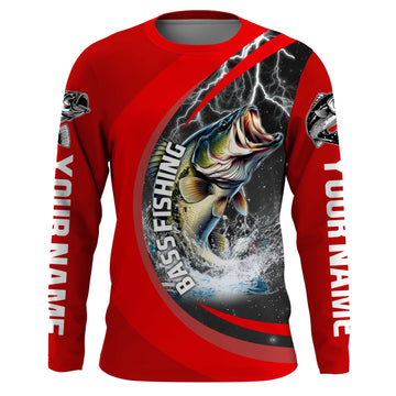 Maxcorners Personalized Bass Fishing Jerseys, Largemouth Bass Tournament Fishing Shirts | Red LM0201
