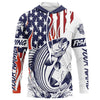 Maxcorners Flame American Flag Custom Striped Bass Long Sleeve Fishing Shirts, Patriotic Striper Fishing Jersey LM0501