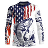 Maxcorners Flame American Flag Custom Striped Bass Long Sleeve Fishing Shirts, Patriotic Striper Fishing Jersey LM0501