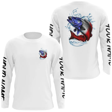 Maxcorners Personalized American Flag Redfish Fishing Shirts, Patriotic Redfish Long Sleeve Fishing Shirts LM0501