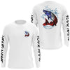 Maxcorners Personalized American Flag Northern Pike Fishing Shirts, Patriotic Pike Long Sleeve Fishing Shirts LM0501