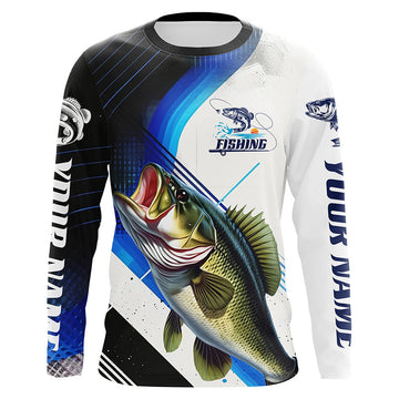 Maxcorners Custom Largemouth Bass Fishing Jerseys, Bass Long Sleeve Tournament Fishing Shirts | Blue LM0201
