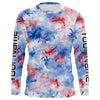 Maxcorners Red, White And Blue Tie Dye Personalized Patriotic Performance Fishing Shirts, Uv Fishing Apparel 1 LM0201