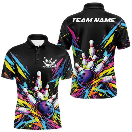 Maxcorners Custom Colorful Bowling Team Polo Shirt For Men, Bowling Tournament Jersey Bowler Gift LM0410