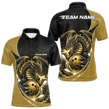Maxcorners Custom Yellow Fire Dragon Bowling Jerseys, Dragon Bowling Team Men Polo Shirt