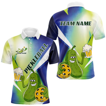Maxcorners Custom Funny Pickles Loves Beer And Pickleball Polo Shirts For Men, Pickleball Team Shirt LM1307