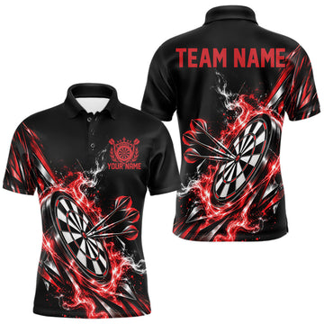 Maxcorners Custom Black And Red Flame Dartboard Dart Team Men Polo Shirt, Dart Jersey