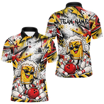 Maxcorners Yellow And Red Graffity Theme Custom Funny Beer Bowling Men Polo Shirt, Team Jersey LM0410