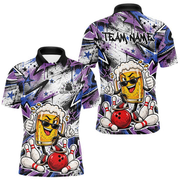 Maxcorners Blue And Purple Graffity Theme Custom Funny Beer Bowling Men Polo Shirt, Team Jersey