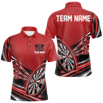 Maxcorners Black And Red Dart Team Men Polo Shirt With Custom Name, Dart Jersey Dart Gift