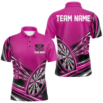 Maxcorners Black And Pink Dart Team Men Polo Shirt With Custom Name, Dart Jersey Dart Gift