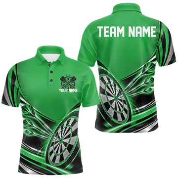 Maxcorners Black And Green Dart Team Men Polo Shirt With Custom Name, Dart Jersey Dart Gift