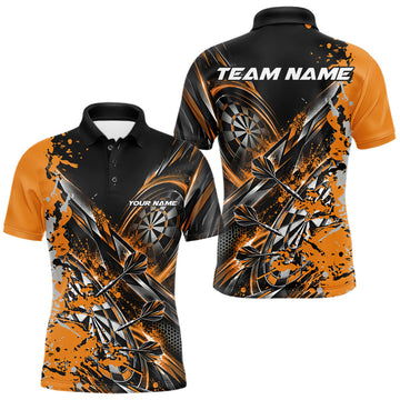 Maxcorners Custom Black And Yellow Splatter Dart Team Men Polo Shirt, Dart League Jersey