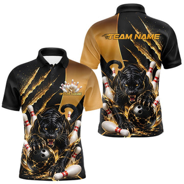 Maxcorners Custom Black And Gold Claw Marks Black Panther Men Bowling Polo Team Shirt LM1307