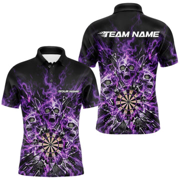Maxcorners Custom Purple Flame Skull Dart Men Polo Shirt, Break Glass Shard Dart Outfit LM1910