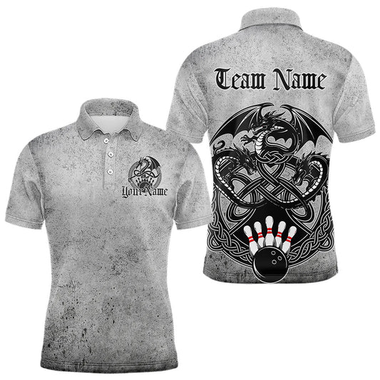 Maxcorners Custom Vintage Viking Dragon Bowling Polo Team Shirts For Men, Celtic Bowling Shirt LM0409