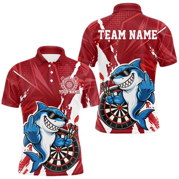 Maxcorners Custom Red Funny Shark Dart Men Polo, Matching Team Dart Jersey Dart League Shirt LM1910