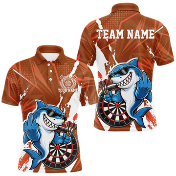 Maxcorners Custom Orange Funny Shark Dart Men Polo, Matching Team Dart Jersey Dart League Shirt LM1910