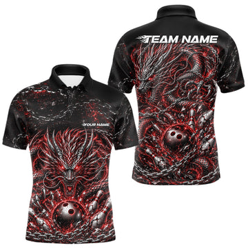 Maxcorners Red Custom Mytical Energy Metal Chain And Dragon Bowling Tournament Team Shirts For Men, Women And Kid