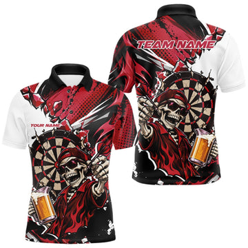 Maxcorners Red Energy Custom Funny Skeleton Drink Beer Dart Men Polo Shirt, Dart Team Jersey LM1910