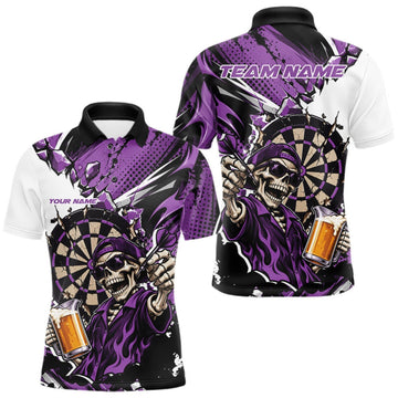 Maxcorners Purple Energy Custom Funny Skeleton Drink Beer Dart Men Polo Shirt, Dart Team Jersey LM1910