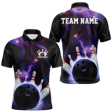 Maxcorners Custom Galaxy Bowling Polo Shirts For Men, Cosmic Bowling Team Jerseys LM1203