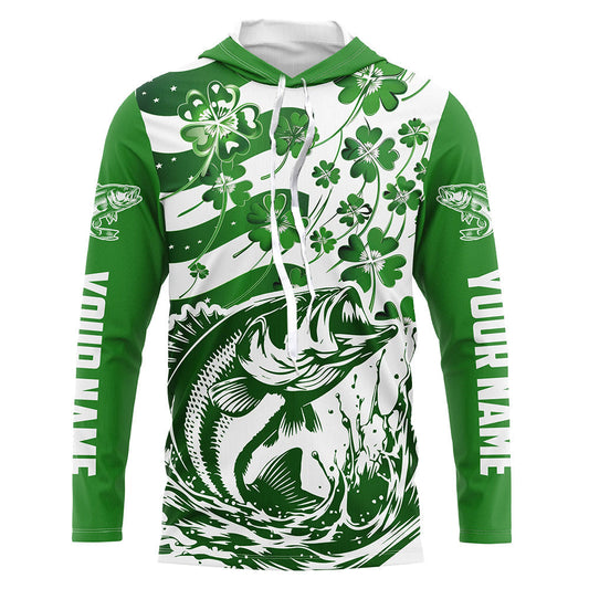 Maxcorners Custom St Patrick's Day American Flag Bass Fishing Shirts, Shamrock Flag Bass Fishing Jerseys LM0201