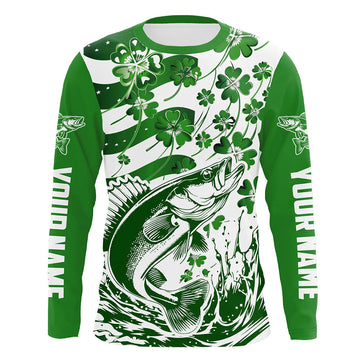 Maxcorners Custom St Patrick'S Day American Flag Walleye Fishing Shirts, Shamrock Flag Walleye Fishing Jerseys LM0501
