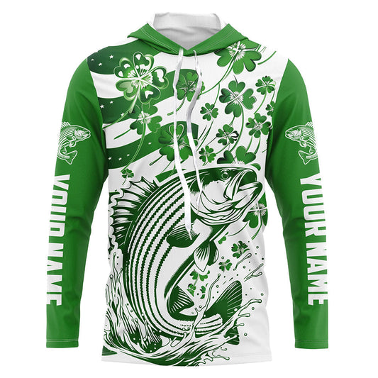 Maxcorners Custom St Patrick'S Day American Flag Striped Bass Fishing Shirts, Patriotic Striper Fishing Jerseys LM0501