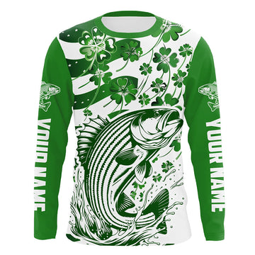 Maxcorners Custom St Patrick'S Day American Flag Striped Bass Fishing Shirts, Patriotic Striper Fishing Jerseys LM0501