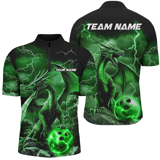 Maxcorners Black And Green Thunder Lightning Custom Dragon Bowling Team Shirts For Men, Bowling Uniform
