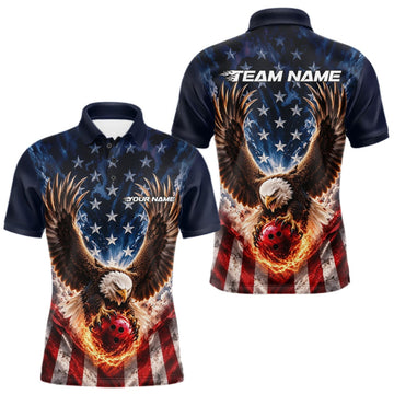 Maxcorners Custom Patriotic Eagle American Flag Bowling League Shirt, Bowling Team Men Polo Shirt LM2709